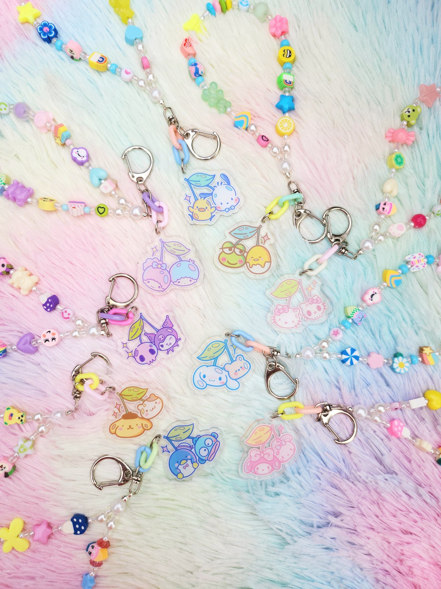 Kitty and Friends Beaded Keychain